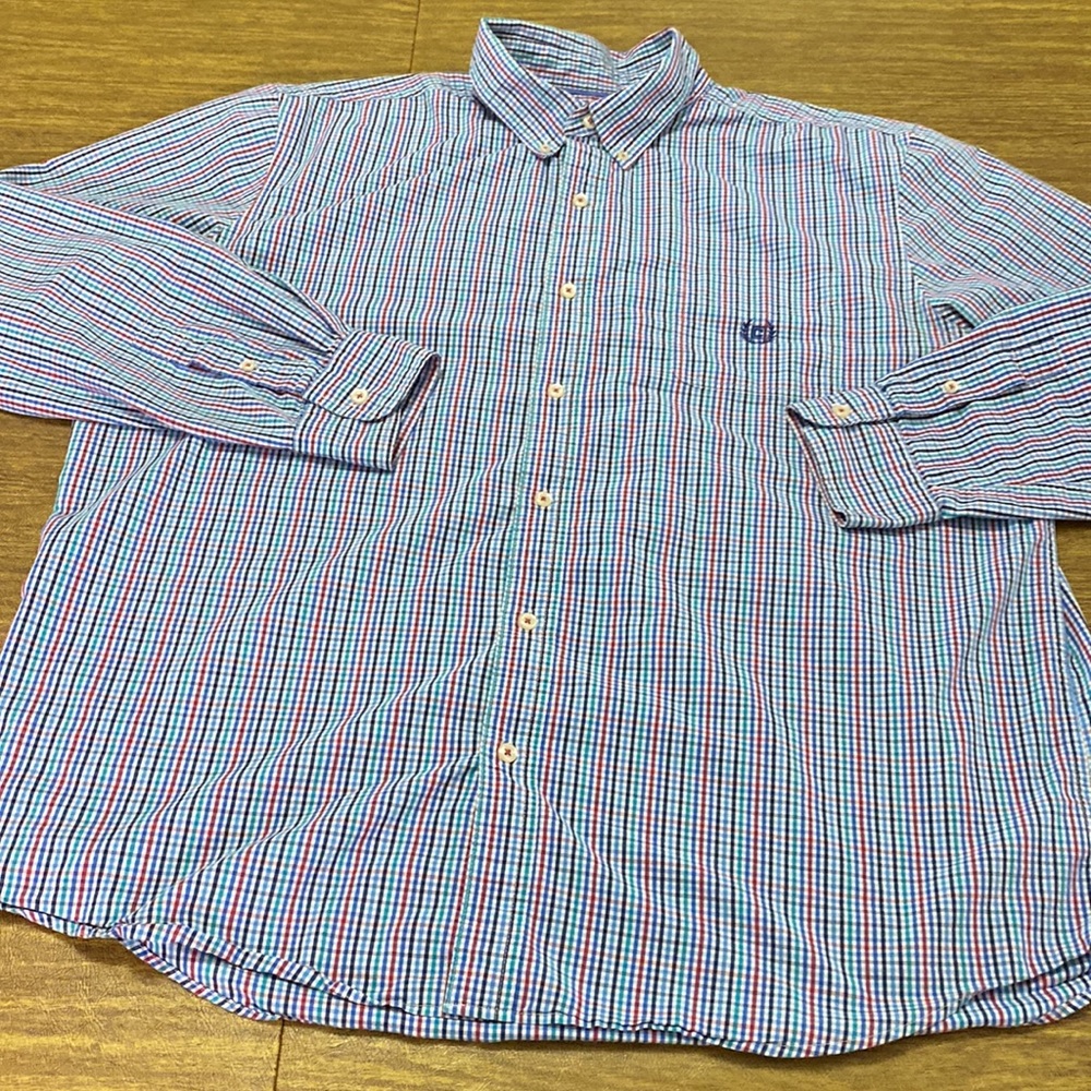 Chaps Stretch Easy Care XXL Blue Red Check Long Sleeve Button Down Shirt - Picture 2 of 7